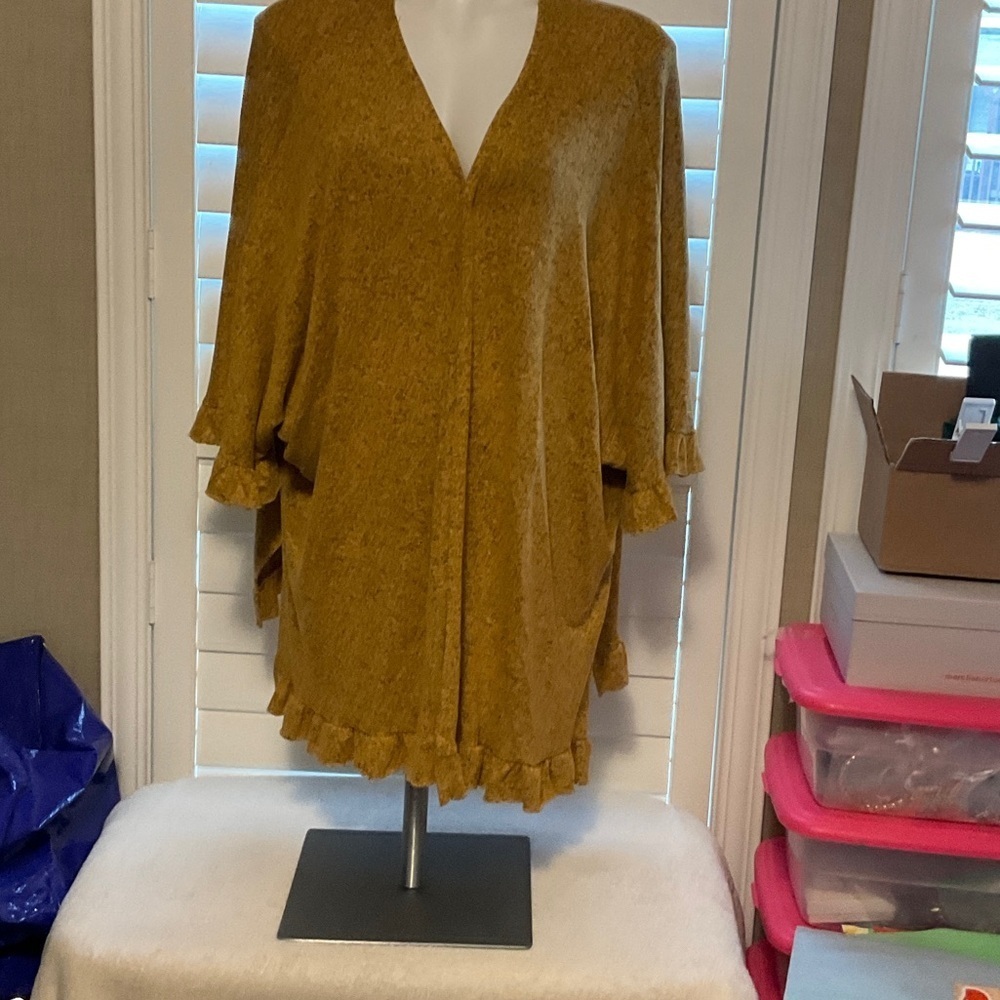 Women's Mustard Cardigan with Ruffle Hem